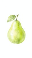 Watercolor green pear with leaf isolated on white background for healthy eating designs, organic food concepts and kitchen decor projects.