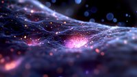 Abstract network visualization with glowing purple and red light effects on dark background, featuring interconnected nodes and flowing energy patterns.