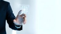 Businessman hand touching hashtag symbol for social media marketing and digital communication strategy in modern office environment.