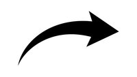 Black curved arrow pointing right on white background isolated for graphic design and presentation use.