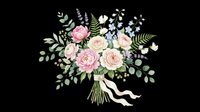 Watercolor floral bouquet with pink roses, lavender, and greenery, isolated on transparent background. Great for wedding clipart, stickers, t-shirt design, and print on demand.
