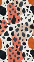 Abstract organic spots pattern in coral, black and white colors. Seamless repeat design with irregular shapes creates modern artistic surface pattern for fabric and decor.