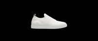White slip-on sneaker with knit texture, isolated on transparent background. Ready for footwear design, t-shirt prints, clipart, stickers, and print on demand projects.