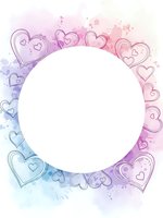 Watercolor heart frame with white circle space for text on pastel rainbow background for romantic designs and Valentine's Day projects.
