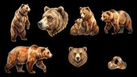 Brown bear clipart set with multiple poses, portrait, cubs, and walking bear, isolated on transparent background. Ready for stickers, t-shirt design, and print on demand.