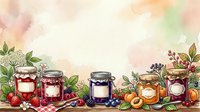 Homemade fruit preserves in glass jars with fresh berries and stone fruits arranged on wooden surface, ideal for food packaging, recipe blogs, and culinary content.