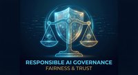 Digital shield with scales of justice representing responsible AI governance and ethical technology framework for fairness and trust in artificial intelligence.