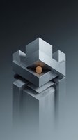 Stacked geometric concrete and white architectural blocks with copper sphere nestled in central cavity, symbolizing resilience and balance in modern design.