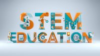 STEM education concept with colorful letters featuring science technology engineering math symbols and icons for learning design.