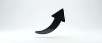 Black curved arrow pointing upward on white background, isolated symbol for growth, success, progress, and business presentations.