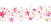 Festive pink and orange watercolor stars scattered in a decorative border pattern on white background, perfect for celebration designs.
