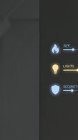 Smart home control panel displaying temperature at 72 degrees Fahrenheit, lighting, and security settings with glowing icons and sliders for home automation management.