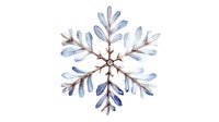 Delicate watercolor snowflake in soft blue and brown tones with translucent crystal-like petals radiating from center point, isolated on white background for winter designs.