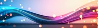 Vibrant flowing waves with glowing particles create dynamic motion against gradient pink and blue background, modern abstract design for technology presentations.