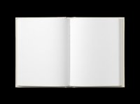 Open hardcover book with blank white pages, isolated on transparent background. Ready for mockups, stickers, clipart, print on demand, and t-shirt design use.