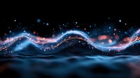 Glowing blue and pink waves with sparkles flow against dark background creating magical abstract light effect. Mystical energy stream in motion.