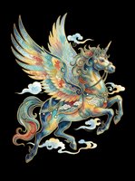 Ornate winged mythical horse with elaborate decorative patterns, isolated on transparent background. Ready for t-shirt design, clipart, stickers, sublimation, and print-on-demand products.