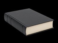 Closed hardcover book with black leather binding and cream pages, isolated on transparent background, ready for clipart, t-shirt design, print-on-demand, and sublimation projects.
