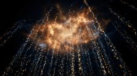 Spectacular fireworks explosion with golden sparks cascading against dark night sky creating dramatic celebration display for festive events and holidays.