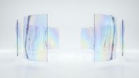 Iridescent glass panels with holographic light refraction effect isolated on white background, suitable for modern design, packaging, and digital art projects.