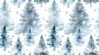 Watercolor winter forest seamless pattern with snow-covered pine trees and falling snowflakes in soft blue and gray tones, repeating design for fabric and paper.