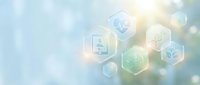 Medical healthcare technology background with hexagonal icons representing digital health innovation and telemedicine solutions for modern patient care.
