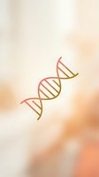 DNA double helix strand in coral and gold gradient lines on soft blurred background. Isolated line art suitable for medical, science, genetics, and biotechnology design projects.