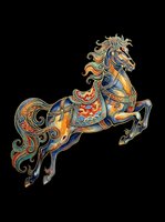 Ornate rearing horse with colorful folk art patterns and gold accents, isolated on transparent background, ready for stickers, sublimation, and t-shirt design.