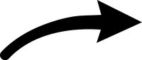 Black curved arrow pointing right on white background isolated for graphic design and presentation use.