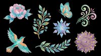 Floral and botanical elements collection isolated on transparent background. Ready for t-shirt design, clipart, stickers, sublimation, print-on-demand products and digital crafts.