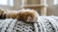 Fluffy guinea pig resting on soft knitted blanket in cozy home setting, suitable for pet care, lifestyle and animal content.