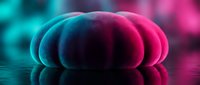 Glowing neon spheres with cyan and magenta gradient lighting on reflective surface, suitable for tech and digital design backgrounds.