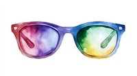 Colorful rainbow sunglasses with wayfarer style frame painted in watercolor technique on white background, isolated for creative design projects.
