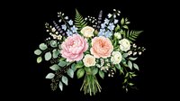 Watercolor floral bouquet with peonies, roses, lavender, and greenery, isolated on transparent background. For wedding clipart, stickers, t-shirt design, and print on demand.
