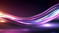Glowing purple and blue light waves with sparkles flow across dark background creating dynamic motion effect for technology and energy designs.