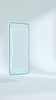 Smartphone with turquoise neon frame isolated on white background, ready for app design mockups, UI presentations, and digital product displays.