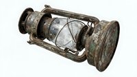 Rusty vintage lantern with weathered metal frame and glass panels, isolated on white background, suitable for steampunk designs, historical projects, and retro-themed graphics.