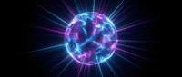 Glowing plasma energy sphere with electric lightning bolts and bright radiating beams on black background for sci-fi digital art projects.