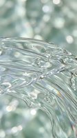 Clear water surface with flowing ripples and bubbles creating abstract liquid patterns with soft bokeh background for wellness and spa concepts.