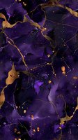 Luxurious purple marble texture with gold veining and splatter, creating elegant abstract background for luxury design projects.