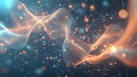 Abstract flowing wave with glowing particles and bokeh lights creating dynamic energy pattern for digital art and modern design backgrounds.