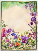 Watercolor floral frame with colorful orchids and tropical leaves on a soft beige background, leaving copy space for text or design.