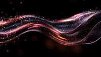 Abstract flowing waves of pink and orange light with glowing particles and sparkles against dark background create magical ethereal effect in space.