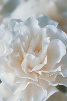 Delicate white carnation petals in macro view showing soft ruffled layers and subtle peach undertones, suitable for wedding and romantic designs.