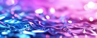 Abstract liquid surface with pink and blue gradient colors creating dynamic ripples and waves, soft bokeh light effects create dreamy atmosphere. Macro photography.