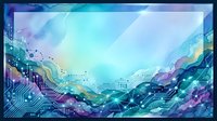 Digital landscape with flowing circuit board patterns, glowing neon lines, and abstract tech waves in blue, purple, and cyan tones. Futuristic background for technology, innovation, and digital transformation concepts.