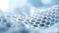 Abstract blue honeycomb mesh structure with soft focus background, representing technology, science, or medical research in modern design.