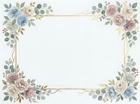 Watercolor floral frame with roses, eucalyptus, and greenery in soft blue, blush, and cream tones on white background. Isolated design element for invitations, cards, and wedding stationery.