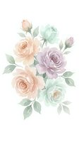 Watercolor roses bouquet in soft pastel colors with green leaves on white background for wedding invitations and romantic designs.