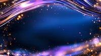 Magical glowing frame with sparkling light trails and bokeh effects on dark blue background, cosmic abstract border with luminous particles.